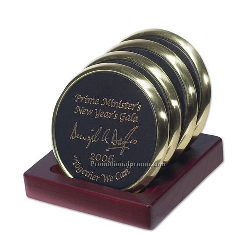 Set Of Four Coasters In A Rosewood Finish Stand