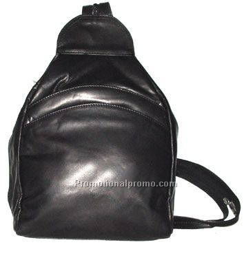 Tear Drop Knapsack / 2 Front & 1 Side Zip / Stonewash Cowhide