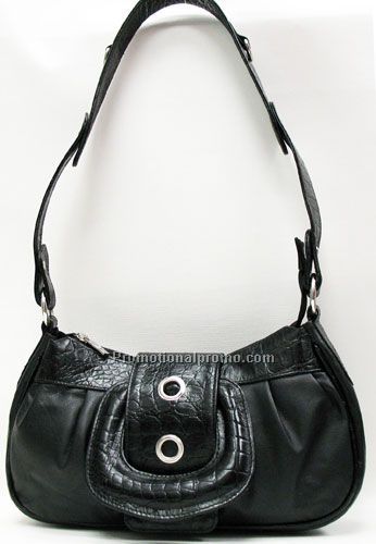 Turin Italia Designer Bag / Stone Wash Cowhide & Croco Trim / Black