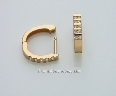 14k yellow gold huggie earrings with 26pts of diamonds in double rows