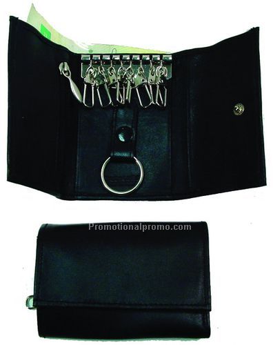 8-Hook Keycase with wallet & Zippered Change Purse & removable key-fob / Lambskin Napa / Black