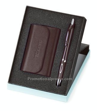 Axis Ballpoint & Leather Card Holder Set - Colorplay