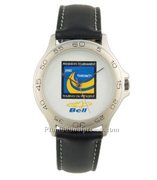 Beach - gent's silver watch with leather strap