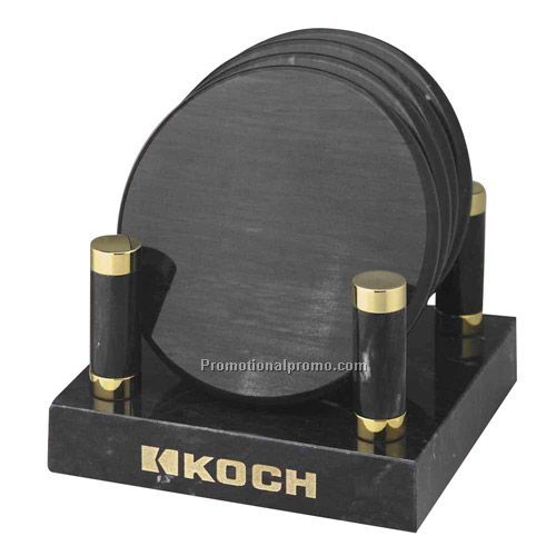 Black Solid Marble Coaster Set