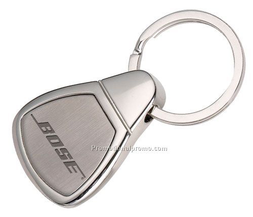 Chrome trim, brushed centre teardrop style key ring