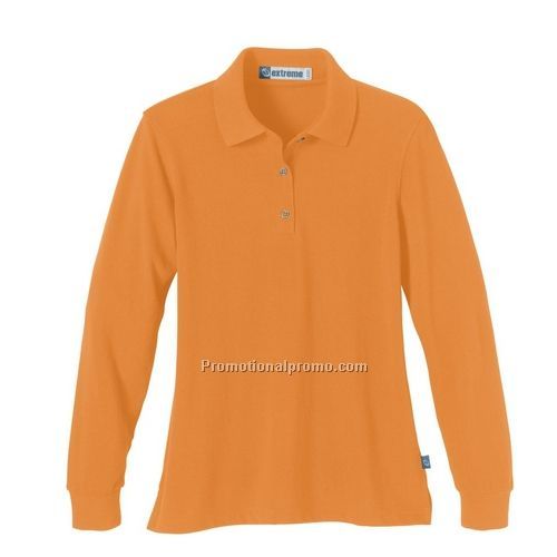 LADIES37408LONG SLEEVE PIQUE POLO WITH TEFLON44604/B>