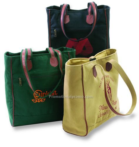 Leather Trim Tote - tan