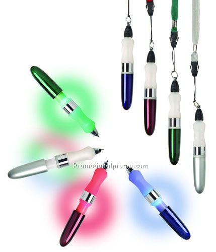 Light-Up Grip Pen On Detachable Blank Lanyard