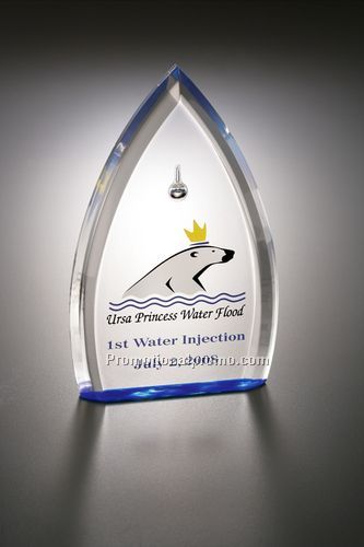 Lucite Embedment Beveled Award w/Blue Ripple Bottom