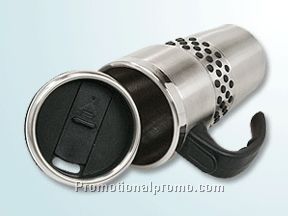 STAINLESS STEEL DOUBLE WALL MUG WITH RUBBERIZED GRIPS