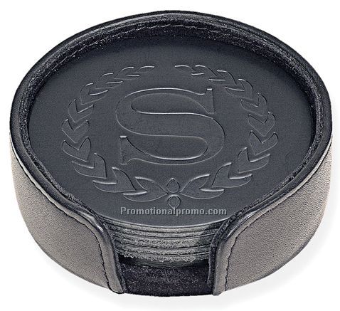 Set Of Six Black Leather Coasters