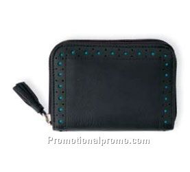 Small Accordion Zip Wallet Black/Turquoise