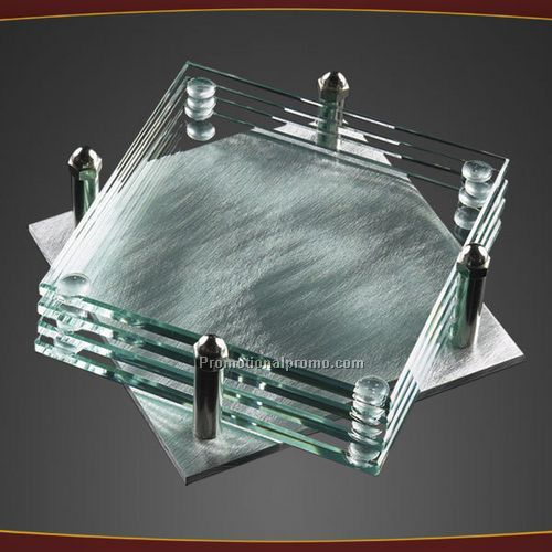 Square Coaster Set - Aluminum Tray