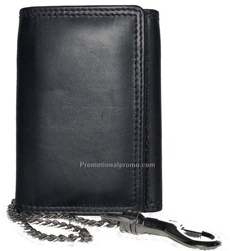 Tri-fold Wallet / with Chain & dog-clip / I.D. & 2 credit Card pockets pockets / bl