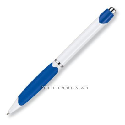 White Barrel Ball Pen/Bright Blue Trim