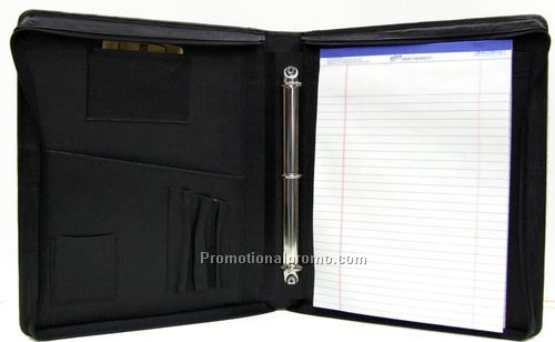 Zippered Folio / 3 Ring 8.5x11 inches / includes 8.5x11 inches note pad / Stone Wash Cowhide / Black