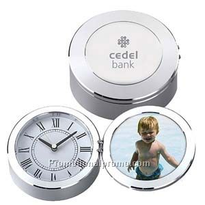 Aluminum Table Clock with Photo Insert