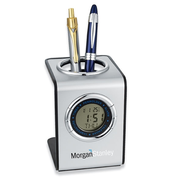 ALUMINUM DESK CADDY WITH CLOCK