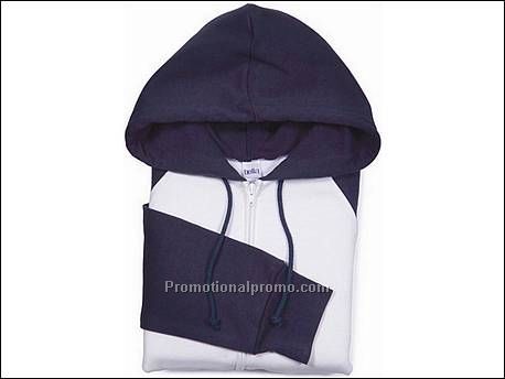 Bella Fleece Raglan Hooded Zip, White/Navy