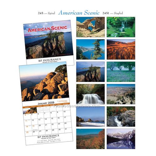 Calendar - American Scenic Calendar, 10.50" x 18.25" Open; 10.5" x 10" Closed