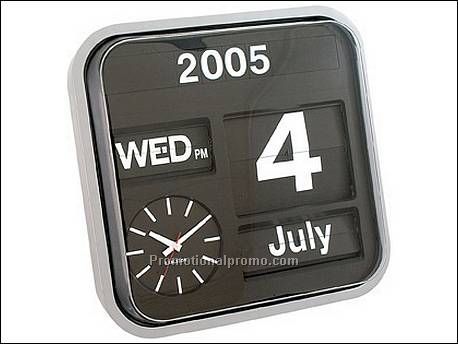 Calender clock Big Flip silver