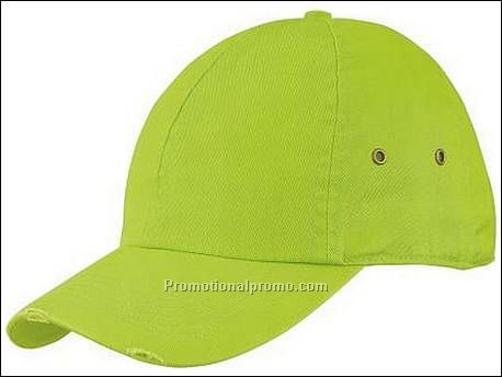 Damaged 6 panel cap. Washed katoen.