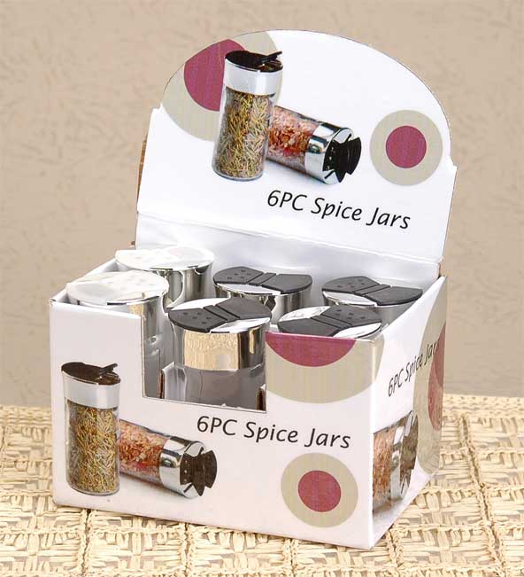 glass spice jars with plastic lids in display tray
  
   
     
    