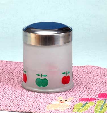 hand painted storage jar with metal lid
  
   
     
    