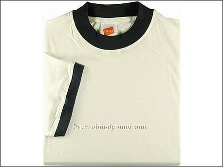 Hanes T-shirt Ringer S/S, Beige/Navy