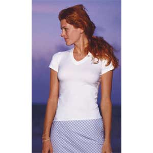 Ladies Shot Sleeve Cotton/Spandex V-Neck Tee