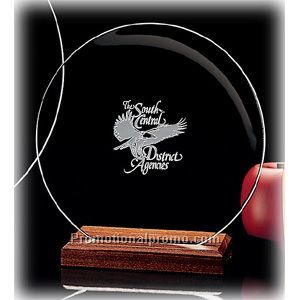 Round Bent-Crystal Tray with Wood Base