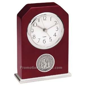 Cherry-Finish Desk Clock with Silver Bezel