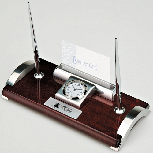 Executive Desk set w/2 pens, clock and Bus. Card holder