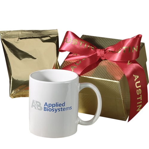 Gift boxed ceramic mug with hot chocolate
