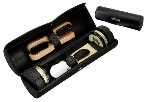 Simulated Leather Men's Shoe Kit & Travel Case