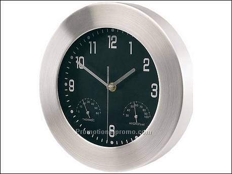 Aluminium wandklok met thermometer...