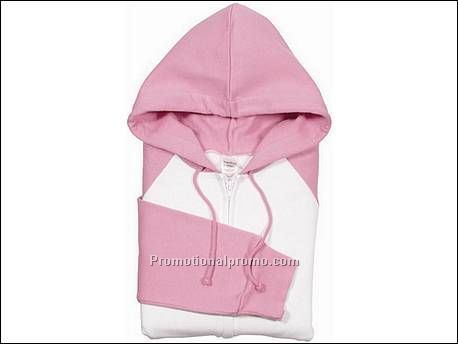 Bella Fleece Raglan Hooded Zip, White/Pink