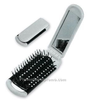Foldable hairbrush with mirror