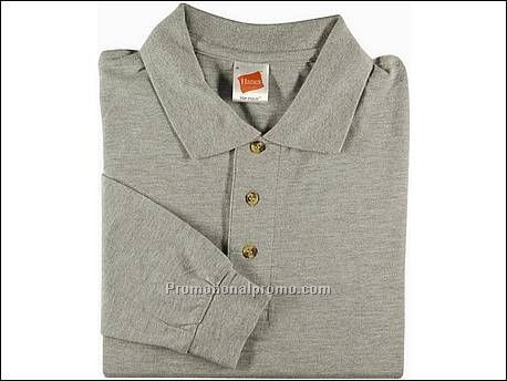 Hanes Top Polo L/S, Grey Heather