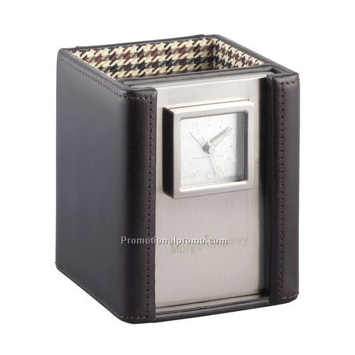 Pen Cup Clock - Cutter & Buck® American Classic, Leather, 4