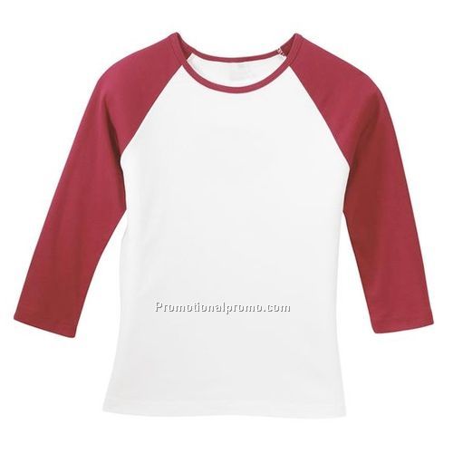 T-Shirt - District Threads Ladies 3/4 Sleeve Raglan Tee, Ring Spun Combed Cotton, 5.9 oz