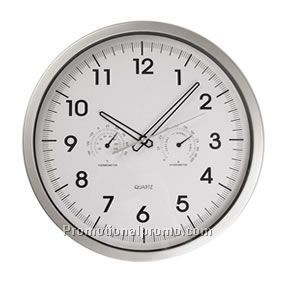 WHITE/SILVER WALL CLOCK W/WEATHER STATION