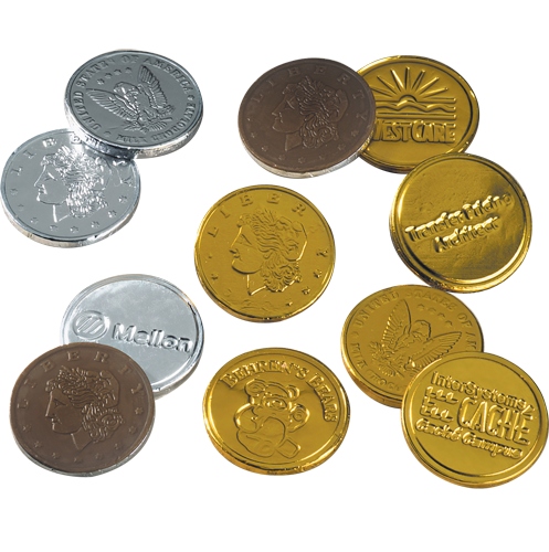1 1/2" chocolate coins in stock wrapper