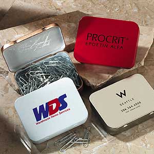 Box tins of paper clips
