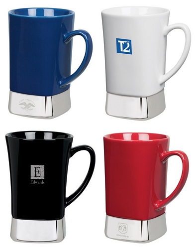 Square Bottom Ceramic Mug With Steel Base - 12 oz.