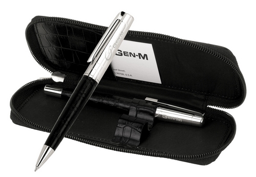 LEATHER PEN SET WITH FAUX LEATHER CASE