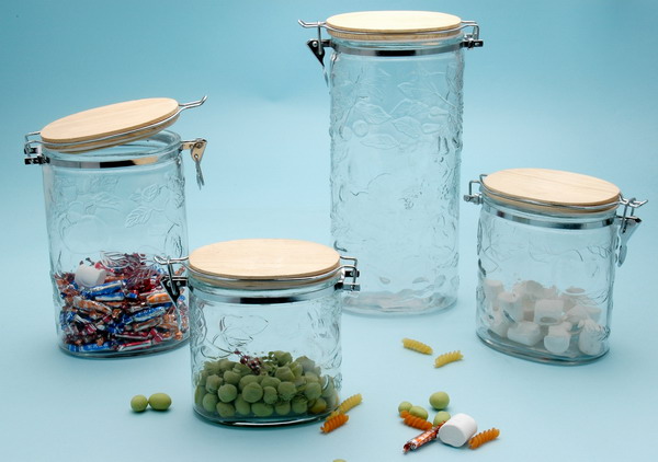 Storage jar with wood lid 
  
   
     
    