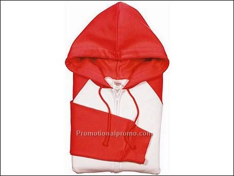 Bella Fleece Raglan Hooded Zip, White/Red