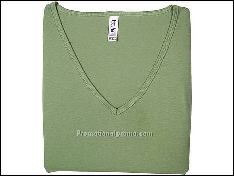 Bella T-sh Sheer rib V-neck, Moss Green