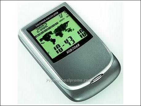 Calculator, klok met wereldtijd,...